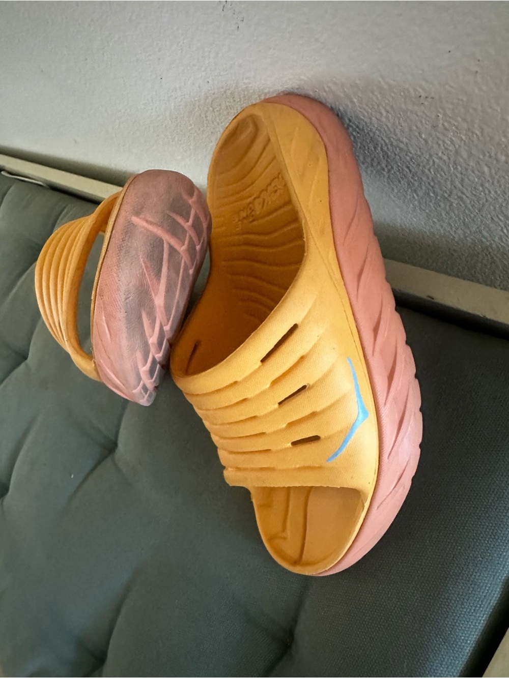 Hoka One One Women's Slide Sandals in Yellow and Pink - Picture 5 of 7
